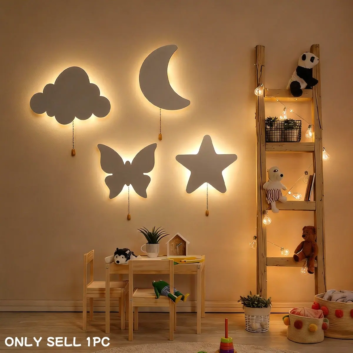 LED Floating Wall Light, Star Moon Butterfly Cloud Options, Battery Powered Hanging Night Lamp, Soft Glow, Easy Installation, Indoor Decorative Light, Ambient Night Lamp, Decorative Lighting