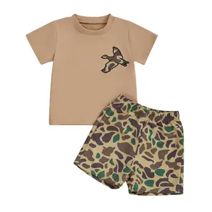 [Lullaby] Toddler Baby Boy Summer Outfit Camouflage Pattern Crew Neck Short Sleeve T-Shirt with Shorts 2 Pcs Set