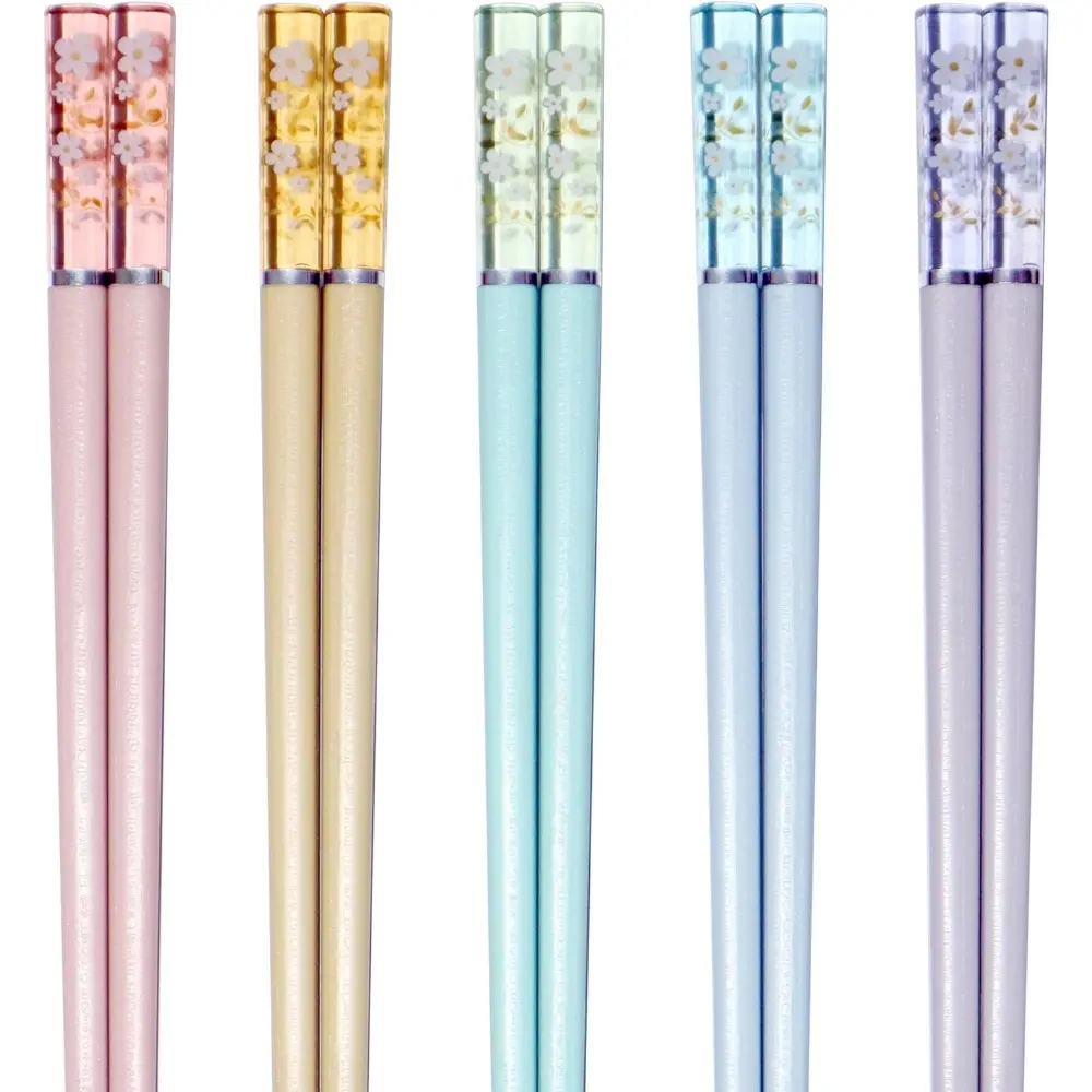 Fiberglass Chopsticks Set (5-Pair Multicolor) - Reusable, Dishwasher Safe Kitchen Utensils, Cutlery - Yellow, Pink, Blue, Green, Purple