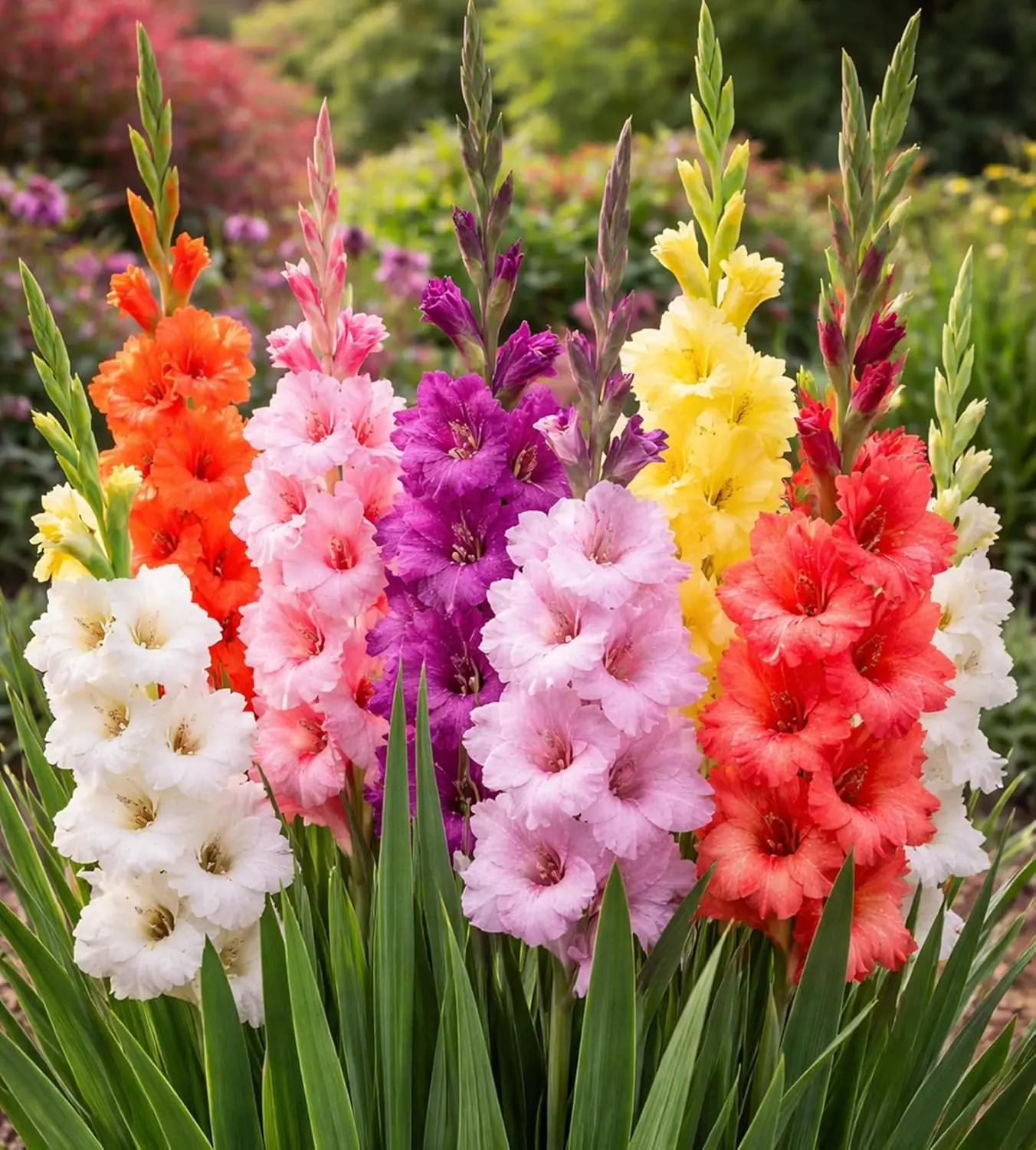 Premium Gladiolus Bulbs (Mixed Colors) – Large Flowering Sword Lily Corms – Summer Blooming Cut Flowers – Live Garden Bulbs for Planting Floral Butterflies