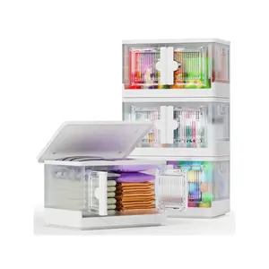 Storage Bins With Lids - Folding Storage Box With Doors And Wheels, Collapsible Plastic Storage Bins For Closets, Stackable Storage Organizer, Storage Container For Closet, 34QT/8.4Gal*3 Pack Cubes