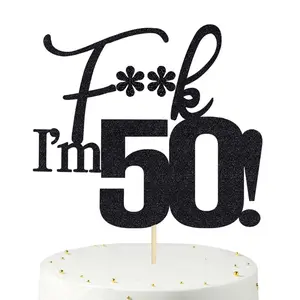 1PC Birthday Cake Toppers-Black Glitter, Fifty Cake Topper, 50 cake topper, 50th birthday decorations,50th Birthday Cake Topper, 50 Decorations for Cake, 50 Birthday Decorations
