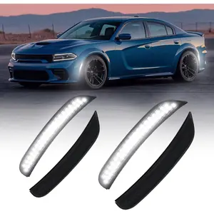 LED Car Lights - 4-Piece Smoked Lens White Side Marker & Bumper Lights, Front and Rear Lamps Compatible with 2015-2023 Charger Vehicles