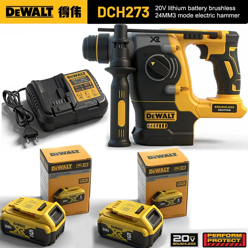 DEWALT DCH273 20V MAX Brushless Cordless SDS Plus Rotary Hammer Drill (Batteries Included) - Compact Body, Active Vibration Control, Construction Tools for Contractors, Masonry Drilling, Industrial Maintenance, Installation