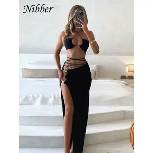 FemmeStrap™ - 2-Piece Halter Bandage Set with Split Maxi Skirt Penthouse Chic