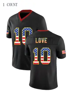 Men's #10 "LOVE" Green Sport Jersey - Breathable Polyester V-Neck, Short Sleeve with American Flag Design for Training & Competition Workout Top, Sports Top, Fitness Top, Breathable Athletic Top, Workout Clothes, Apparel Jersey