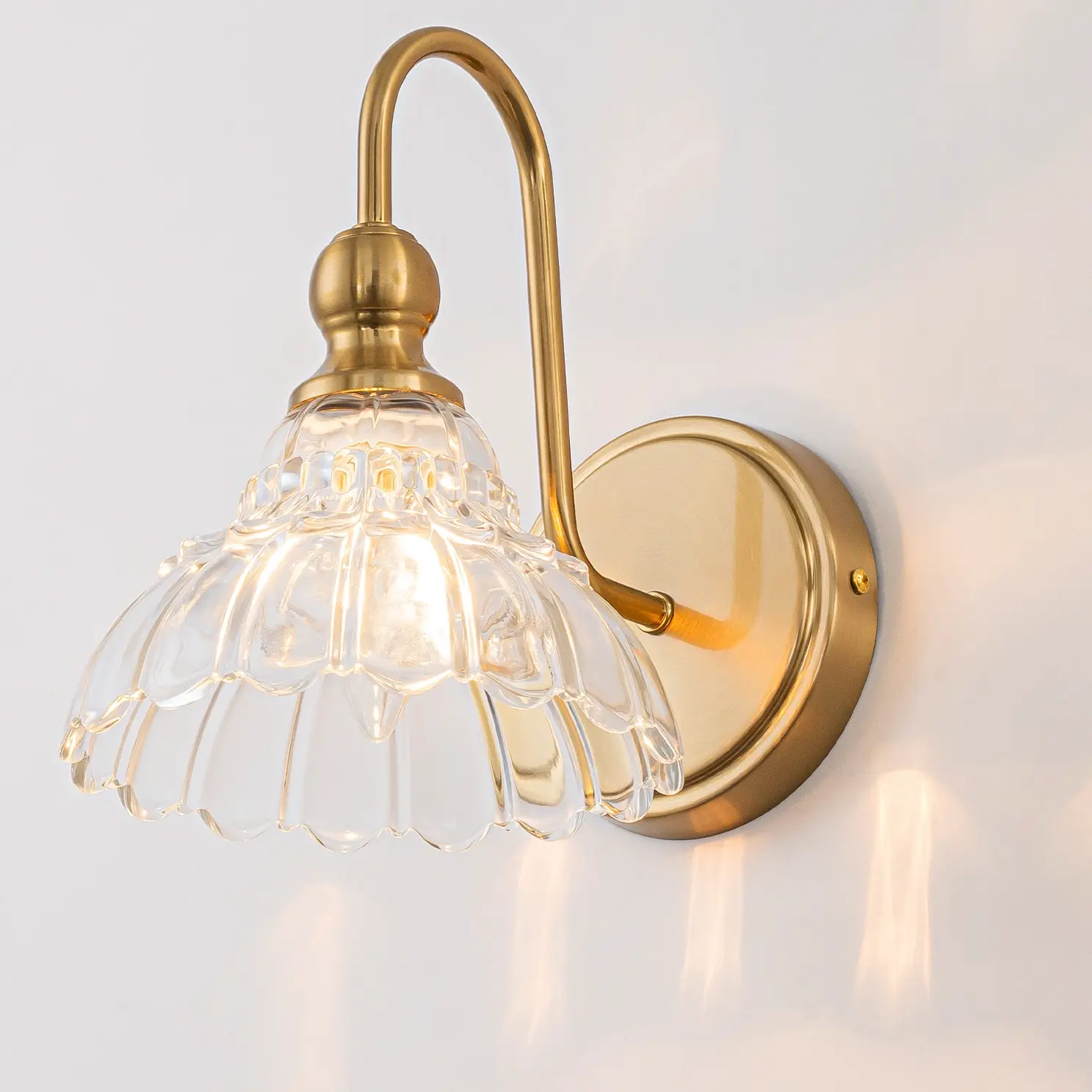 Vintage Bathroom Light Fixtures Over Mirror, Wall Sconces Lighting with Flower Glass Shade, Farmhouse Vanity Lights for Bedroom Kitchen Living Room Hallway Light