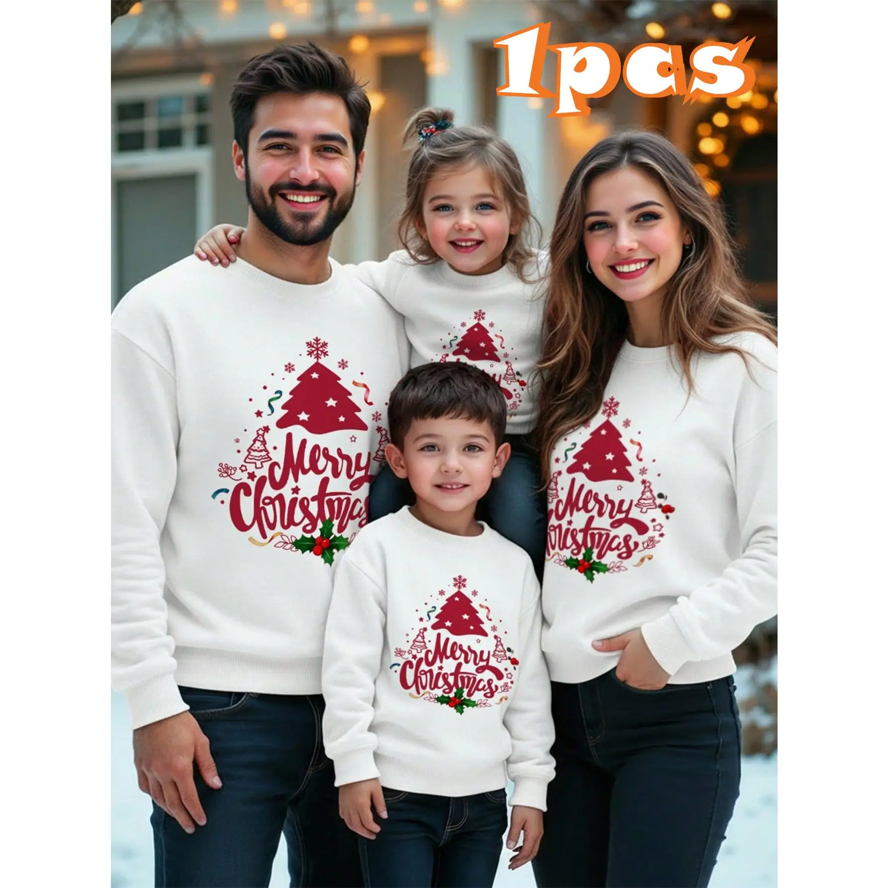 Men's Festive Christmas Sweatshirt, Comfortable Round Neck Pullover in a Lightweight Polyester Fabric, Casual Holiday Top for Family Matching, Loose, Garment, Everyday, Clothes, Long Sleeve