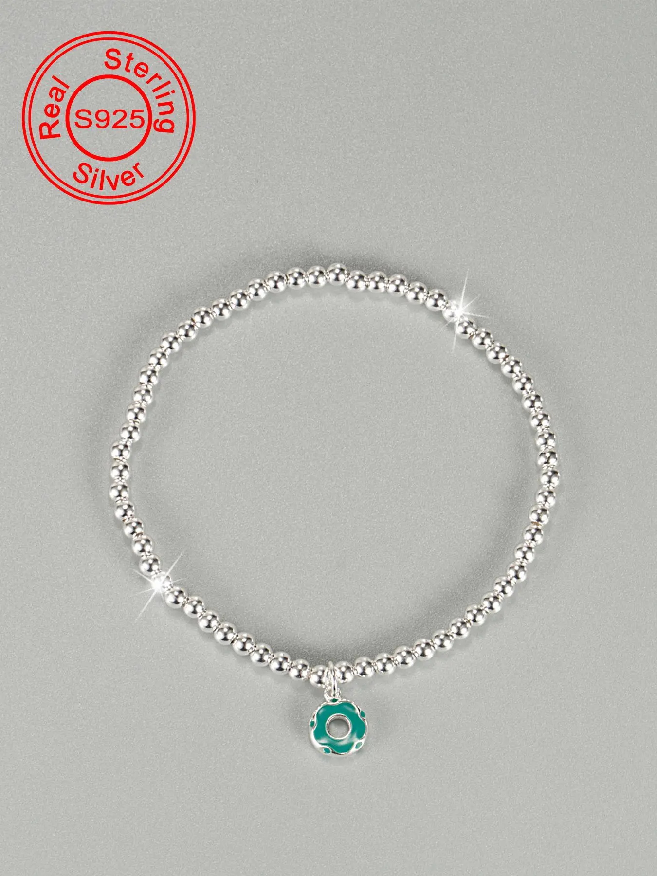 S925 Sterling Silver Cute Donut Design Beaded Bracelet with Pendant, Fashionable Jewelry Bracelets for Women & Girls, Trendy All-match & Exquisite Jewelry for Birthday Gift