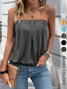 New Summer Women's Solid Color Strapless Top, Wrinkled Design, Elegant Fashion, Commuter Wear, Versatile Date, Womenswear