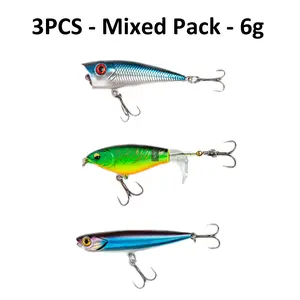 5pcs-6G/12G Box Pack Whopper Topwater Fishing Lures box packed for Bass Trout Top Water Fishing lures with Floating double Rotating Tail Gifts for men
