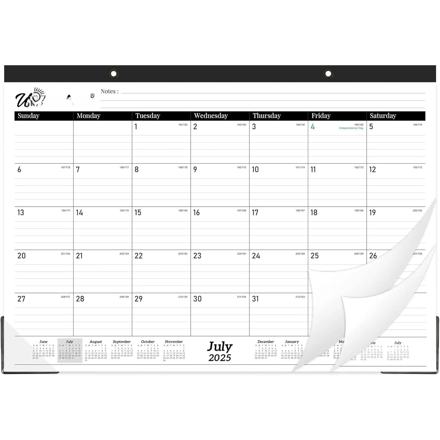 2026 Desk Calendar - 18 Month Desk Calendar 2026, Jul 2025 - Dec 2026, 17" x 12", Desk/Wall Calendar 2-in-1 with Notes, Corner Protector, Ruled Blocks - Standard