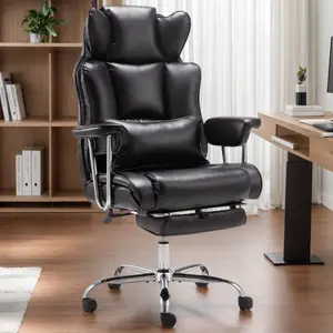 Ergonomic Office Chair 400LBS Big and Tall Comfortable Executive Chair with Footrest Leather Home Office Chair with Armrests High Back Executive Chair with Lumbar Support