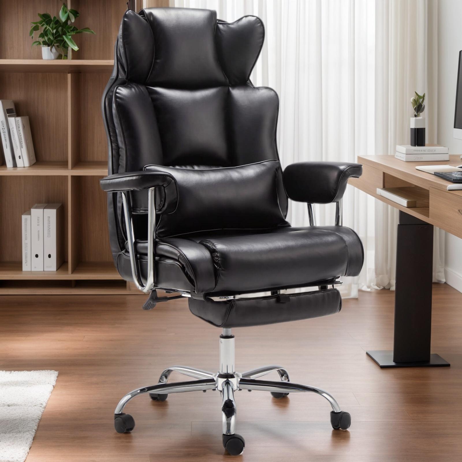 Ergonomic Office Chair 400LBS Big and Tall Comfortable Executive Chair with Footrest Leather Home Office Chair with Armr
