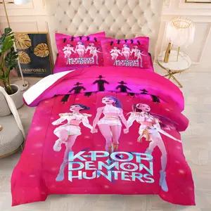 K-Pop Hot Pink Anime Girl Comforter Set, Soft Breathable Stage Outfit Bedding, 1 Quilt + 1/2 Pillowcases, All-Season Neon Idol Quilt for Girls Bedroom, College Dorm & Apartment Decor