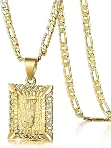 A-Z Initial Necklace for Women, Square Letter Pendant, Capital Monogram, Personalized Alphabet Charm, Figaro Chain, Daily Wear, Gifts, Cuban Link Necklace