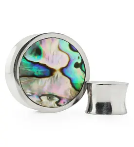 White Brass Abalone Shell Inlay Plugs