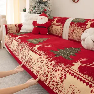 Christmas Chenille Sofa Cover, 1 Count Non-Slip Cushion, Pet Friendly Home Decor, Perfect for Armchairs and Sofas, Durable protective cover, suitable for single to four seat sofas, Sofa Slipcover