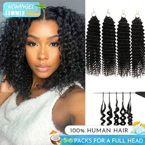 WOWANGEL Burmese Curly Kinky Curly Nature Black Color Pre-Separated Feather Crochet Miracle Knot Braids For Braiding Deep Curly invisible Knot Real Human Hair Extensions With String  #SummerVibes