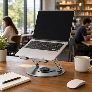 Laptop Stand for Desk and Home Office, 360 Degree Rotating Foldable Computer Holder, Adjustable Metal Notebook Riser with Ventilated Cooling Design, Laptop Stand for Laptops, Office Essentials for Desk Organization, Gaming Setup and Online Classes