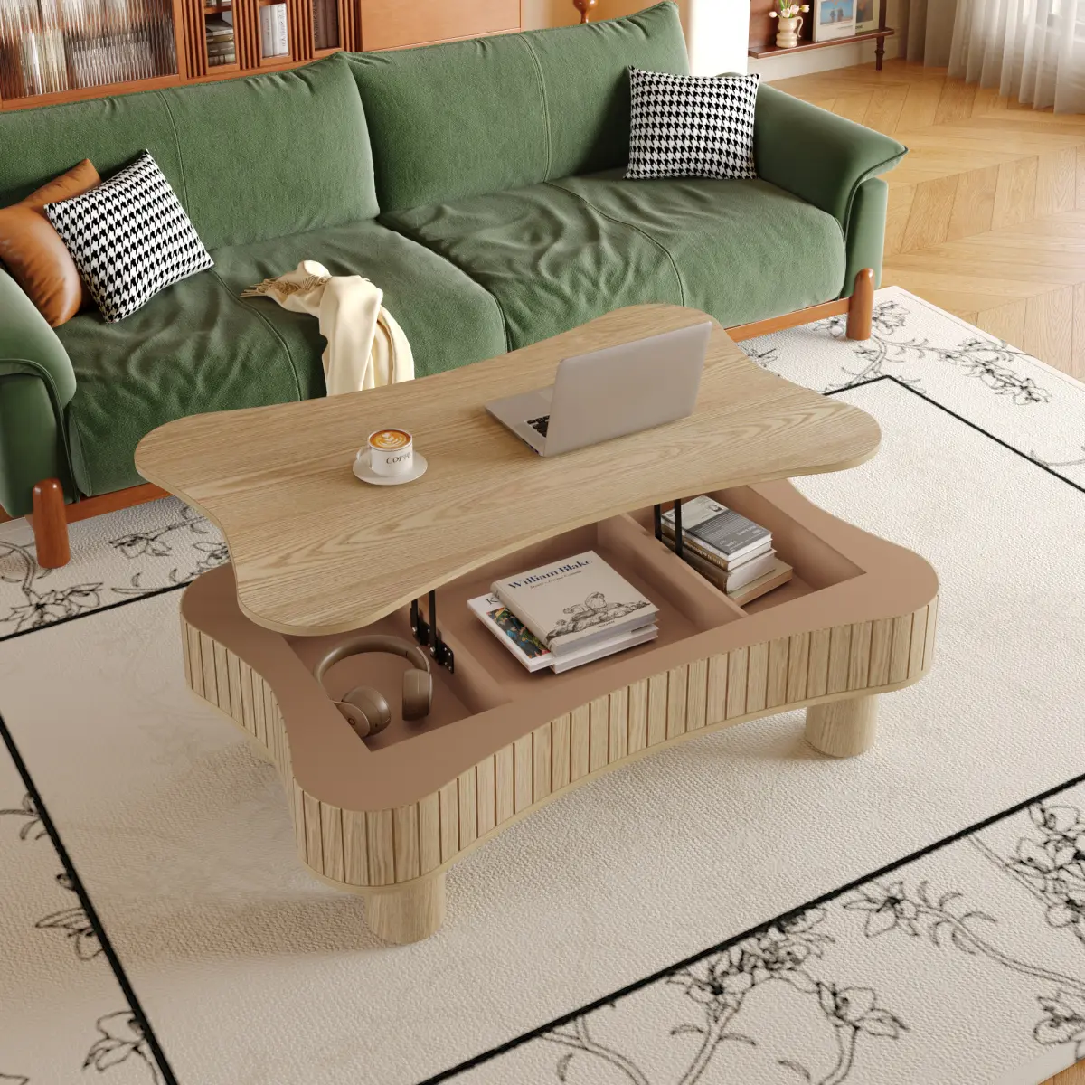 Natural Wood + Lift Top Coffee Table+ Solid Wood+M