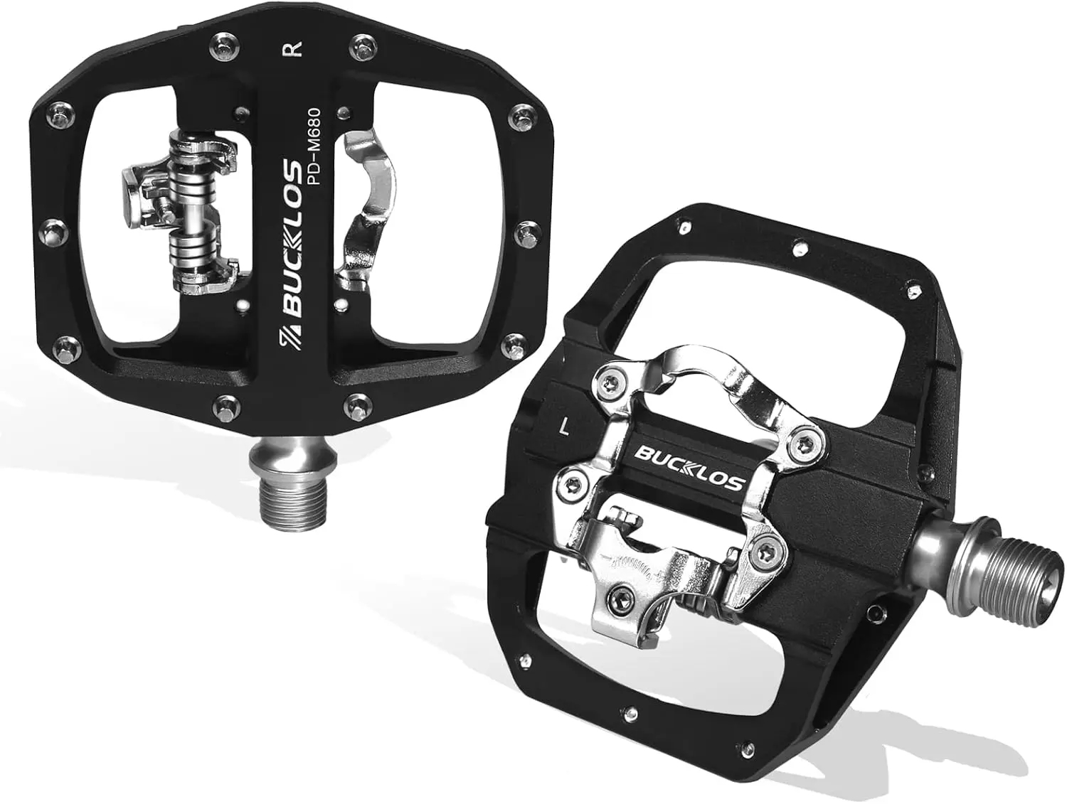 BUCKLOS compitable with SPD Pedals PD-M680 Mountain Bike Clip in SPD Flat Combo Dual Sided Pedals - Road Bike MTB Clipless Sealed Bearing Bicycle Clips Pedal Compatible with Shimano SPD Cleats (Black…