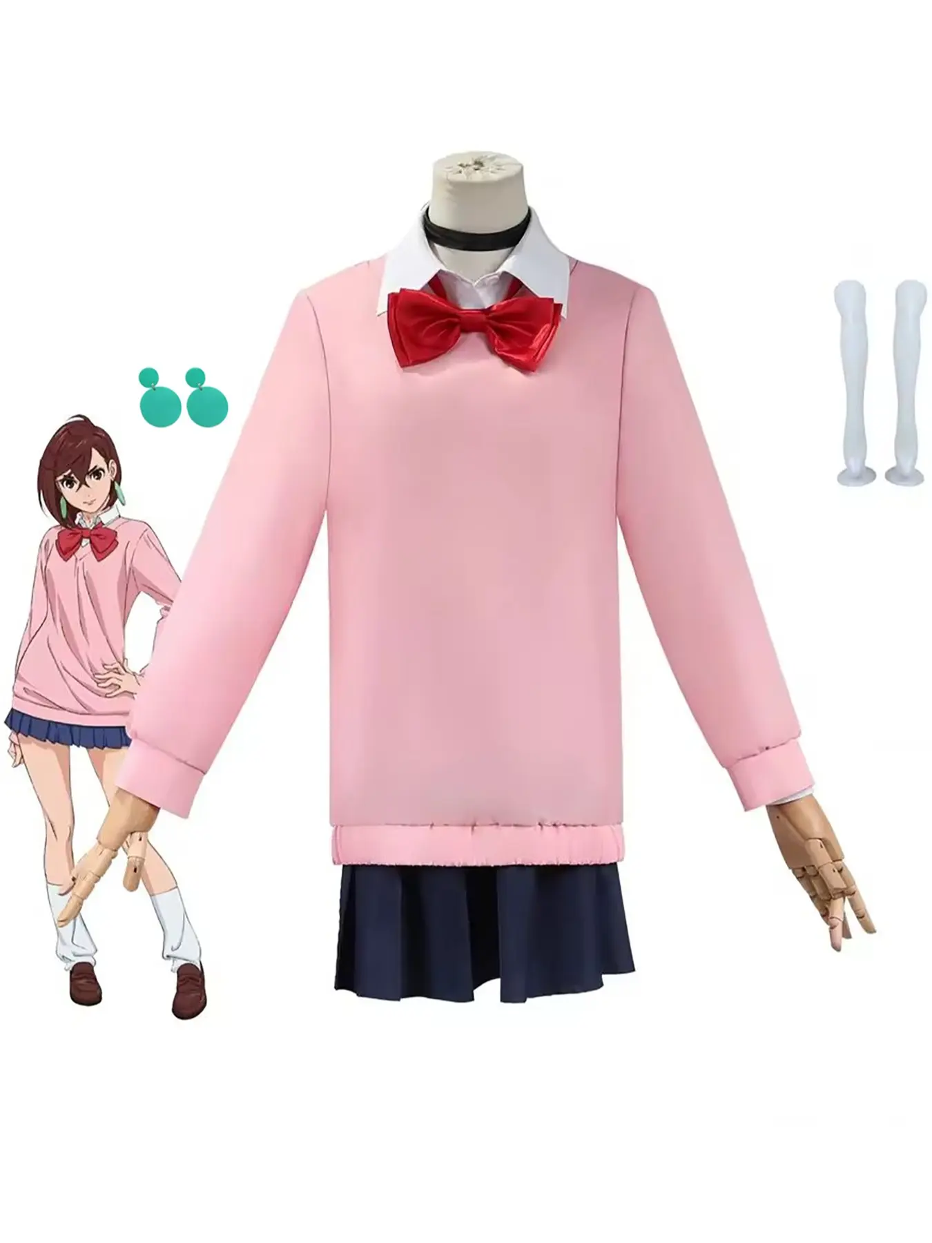 Momo Ayase Cosplay Costume Womenswear Anime Dandadan Sweater Skirt School Uniform Earrings Choker Socks Christmas Party for Girls Women All Seasons Wear Accessories
