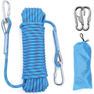 12mm diameter 32FT/64FT long Outdoor Utility Rope with 2 Hooks, Heavy Duty Nylon Rope for Camping, Garden Tie Down, DIY, Tent, Luggage, Moving, Backyard Swing
