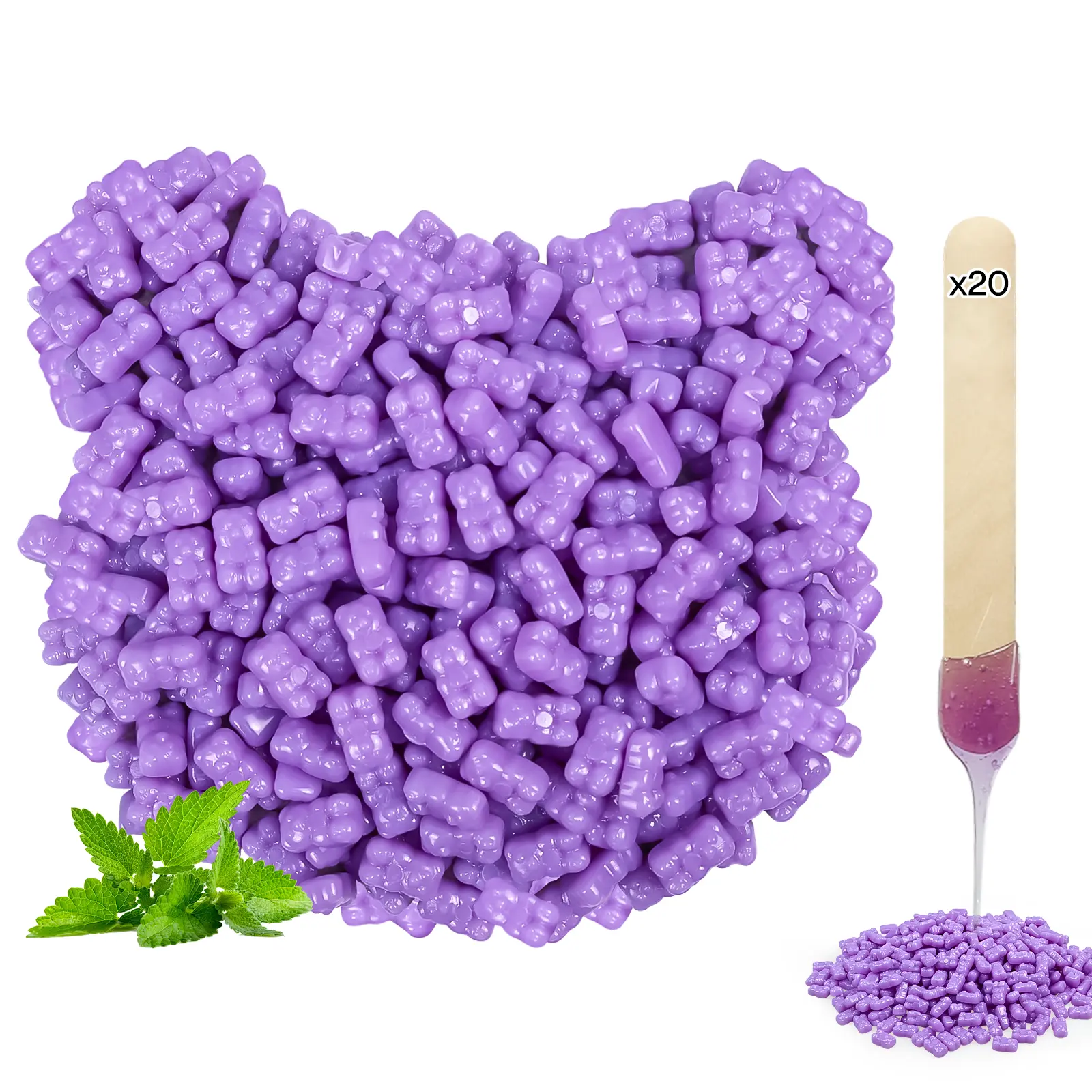 Hard Wax Beads for Hair Removal - 2.2lb Eucalyptus Mint Bear Waxing Beads for Sensitive Skin, Face, Bikini, Back Chest, Underarms - At Home Brazilian Waxing for Women Men with 20 Applicators