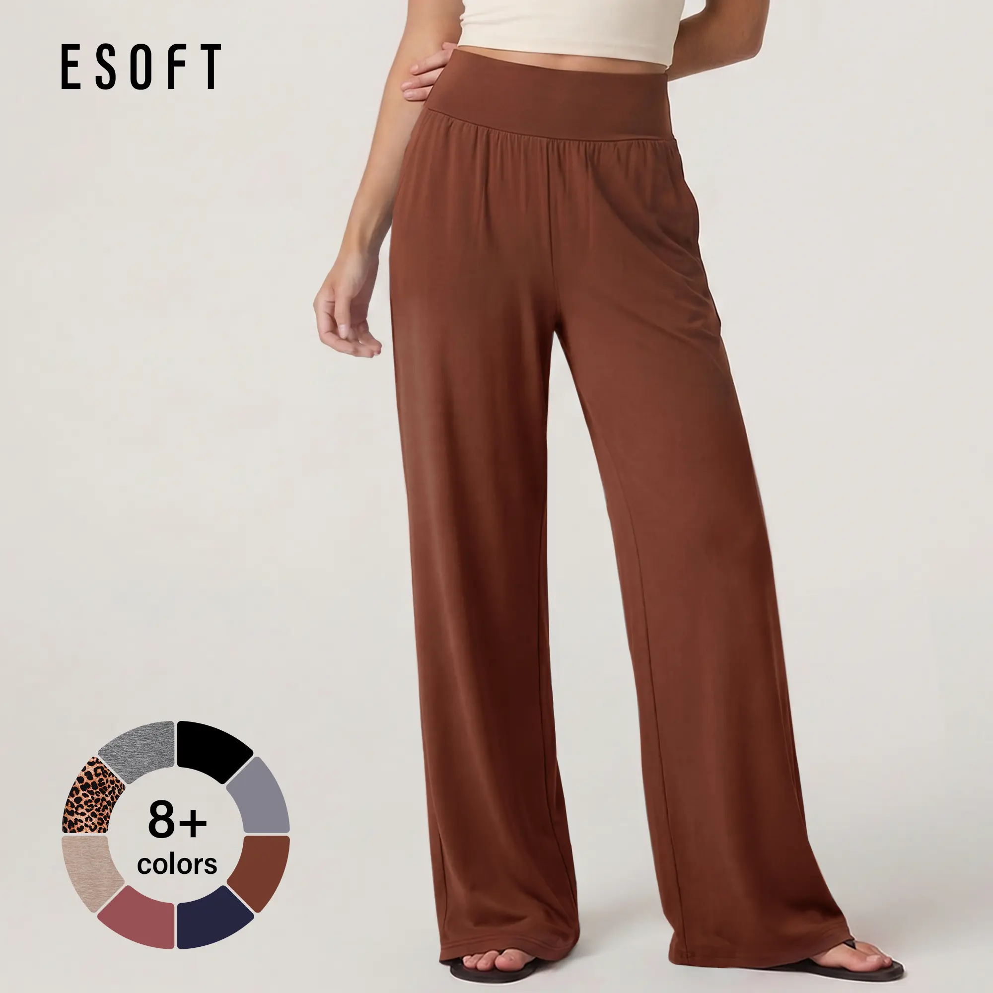 ESOFT Wide Leg Lounge After-Work Pants, Women High-Waisted Casual Yoga Pants with Pockets
