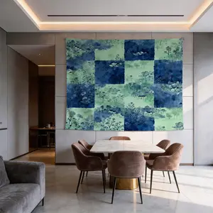 1 Piece Watercolor Landscape Checkered Tapestry, HD Digital Printed Wall Hanging Tapestries, Lightweight Fadeless Aesthetic Room Decor for Bedroom & Living Room, Easy to Hang, Add Vibrant Color to Your Space