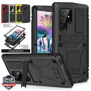 case For Samsung S24 S23 Ultra S22 Plus S21 Note 20 Aluminum Metal with Screen Protector (NO support fingerprint unlocking) Camera Protector Military Rugged Heavy Duty Shockproof Case with Metal Kickstand Full Body Tough Dustproof Drop Tested Outdoor case