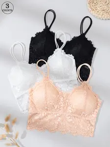 3 Pack/6 Colors Women's lace bra, wireless bra with chest pads and adjustable straps, skin-friendly, comfortable, breathable for all-day wear, suitable for daily casual wear, parties, sports, or yoga, lace design women's bra Underwear Adjustable Bras