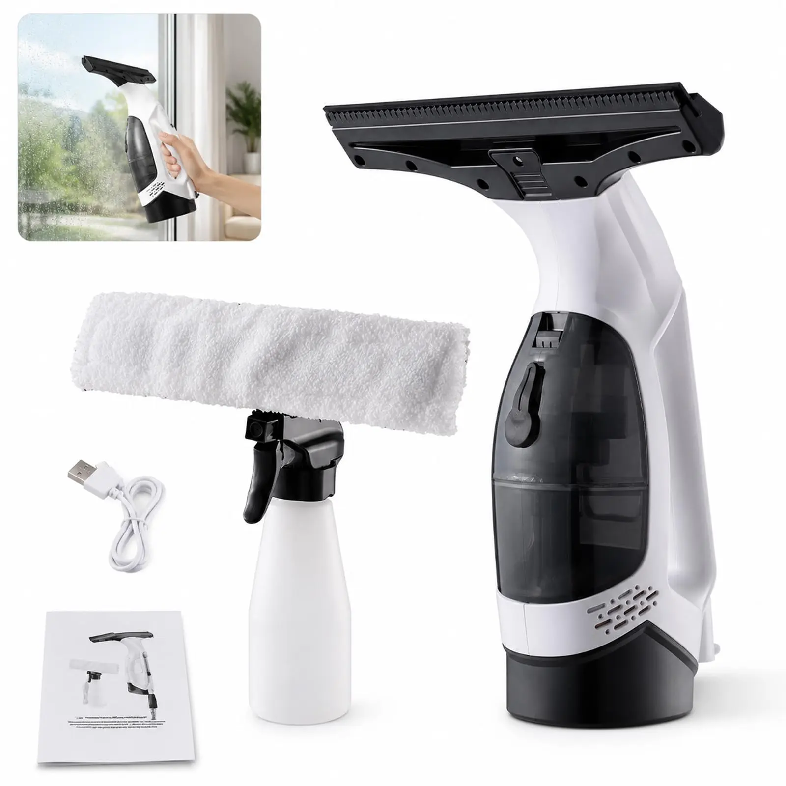 Cordless Window Vacuum Squeegee, Rechargeable Cleaner for Glass