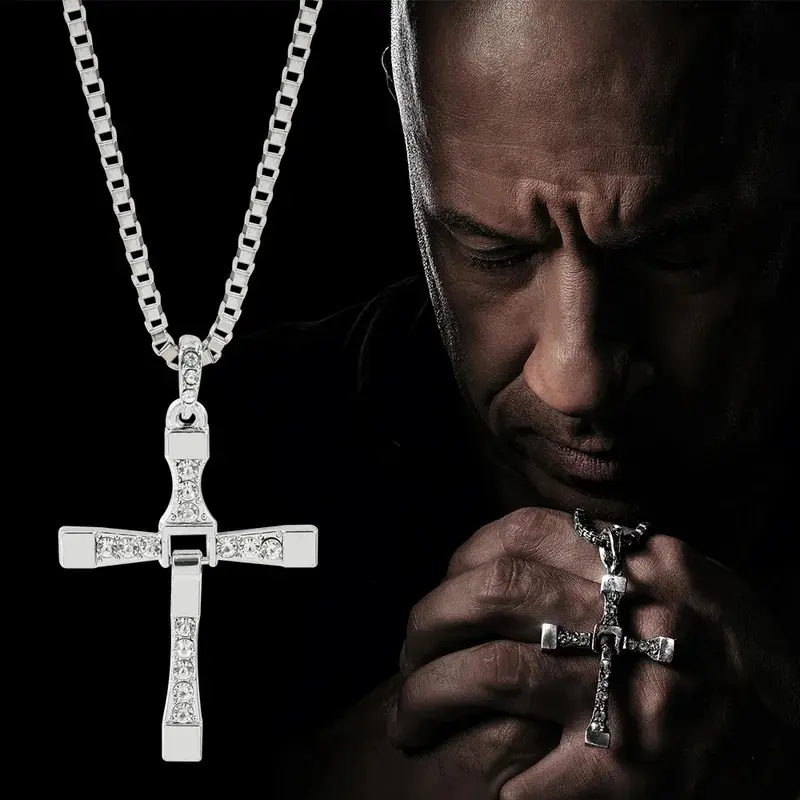 New Fast and Furious 10 Necklace Dominic Toretto Rhinestones Jesus Cross Pendant Necklace Collar Jewelry Decoration Accessories Simple Cross Fast & Furious Necklace neck  alace