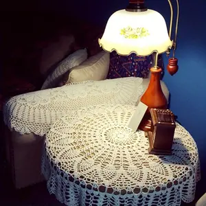 Cotton Vintage Hollow Round Coffee Tablecloth, Beige Crochet Table Cover, Dustproof Placemat for Home & Room Decor