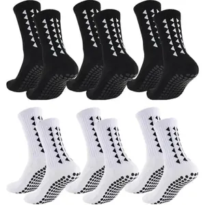 Unisex Cotton Football Sports Socks for Adults, 6/10 Pairs Mid-Calf Athletic Socks with Breathable Dry Cushioned Anti-Slip Silicone Grips, All-Season Professional Training for Matches, Workouts, Anti-Slip Sports Socks