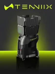 Tenniix Basic Tennis Ball Machine[18.7 lbs], Portable Tennis Trainer with Voice Control Wristband and Mobile App Control, Holds 100+ Balls, 4-Hour Battery, Adjustable Speed and Spin, for All Tennis Enthusiasts and Professional Training