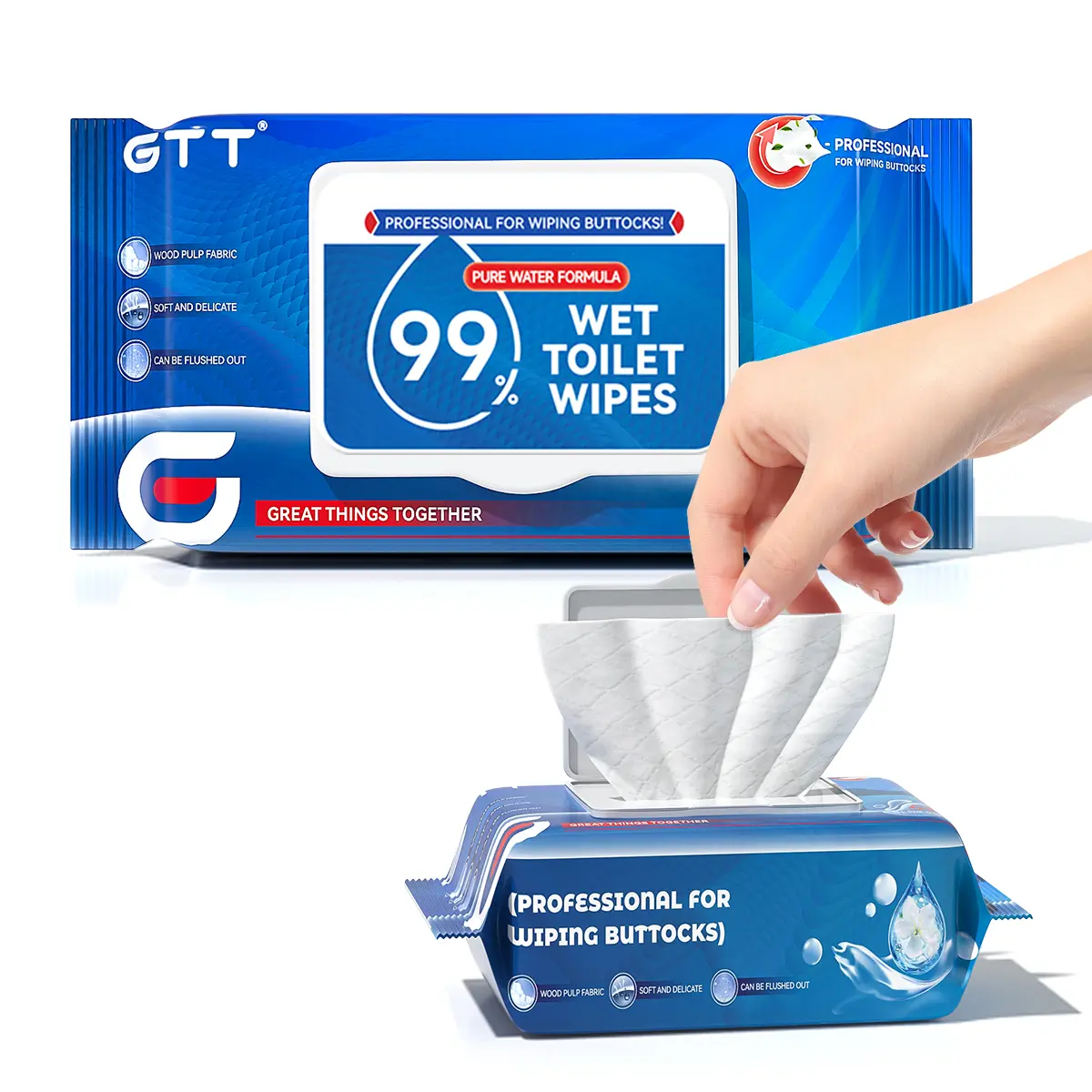 GTT Dispersible Wet Wipes - Extra Large Adult Wet Wipes - 1/3/6 Pack (48/144/288 Sheets) - Contains Vitamin E and Aloe Vera - Safe to flush into septic tanks and sewers