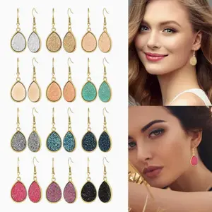 Pendant Dangle Earrings, 12 Pairs Multicolor Stainless Steel Earrings for Women, Faux Druzy Drop Earrings, Sweet & Unique Waterdrop Shaped Jewelry, Elegant Earring Studs with Fashionable Minimalist Clusters, Christmas Valentine's Day Gifts