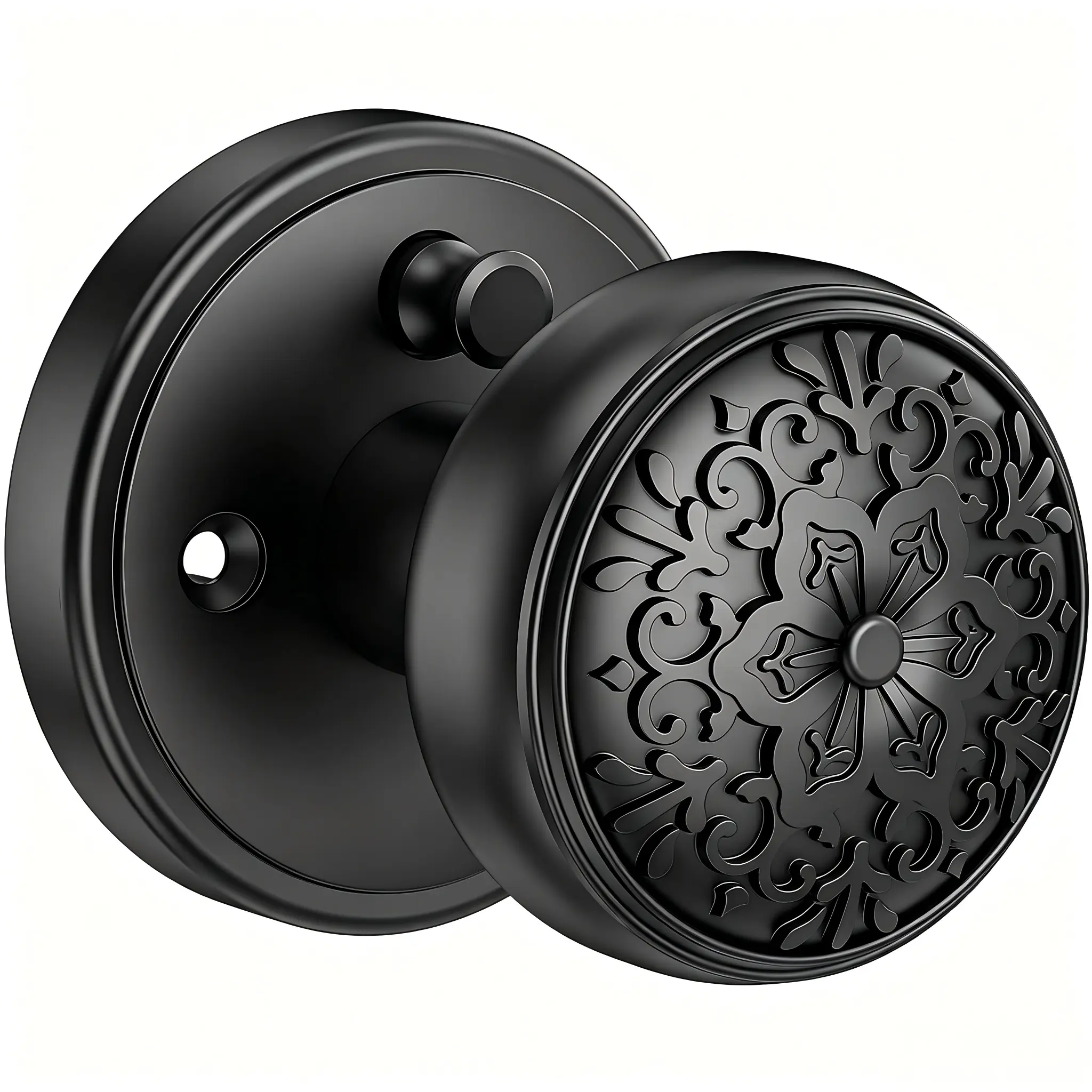 Vintage Round Door Knob with Floral Relief Pattern, Privacy Door Lock For Bedroom & Bathroom