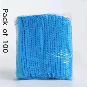 100 Pack Blue Disposable Hats, Strip Hat Mushroom Cap Food Grade, Workshop Factory Beauty Dustproof Breathable Chef Caps Headwear Bathroom Accessory