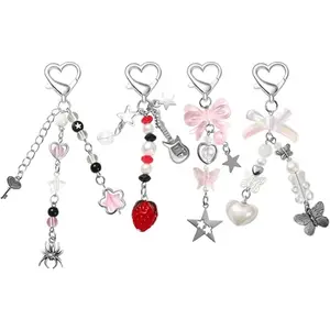 4 PCS Y2K Keychain Cute Keychain Accessories Y2K Phone Charms with Tether Tab Aesthetic Keychains