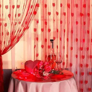 2 Piece Valentine's Day Sand Heart Curtain Set, Small Heart Line Curtains, Doorway Hanging Curtains, Party Decorations, Wedding Background, Room Decor Curtain
