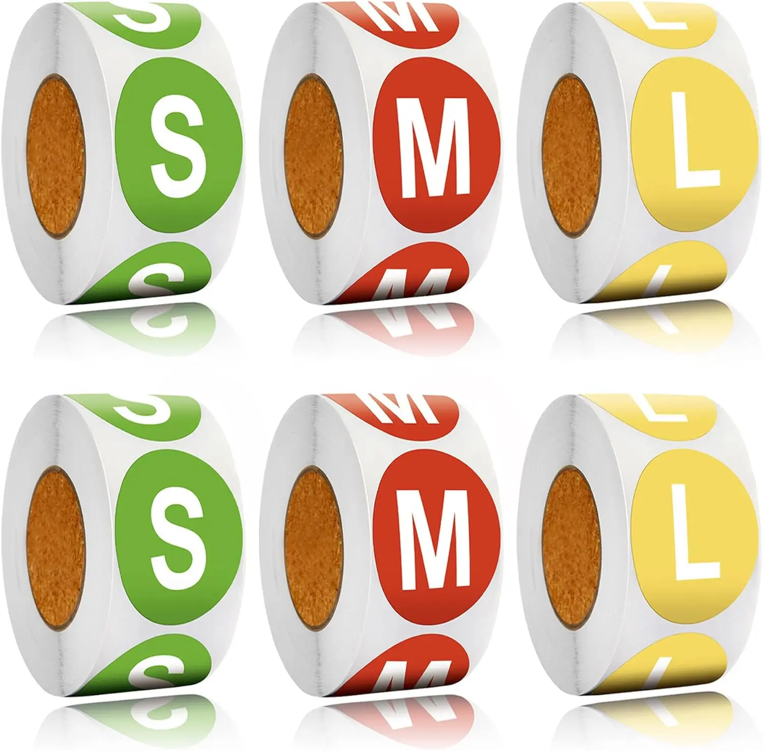 3000 count Clothing Stickers, 1 inch Round Coded Self-Adhesive Labels - T-Shirt Size Stickers for Clothes, Shirts, Skirts - Retail, 6 Rolls, 3 Sizes (S, M, L), Assorted Colors