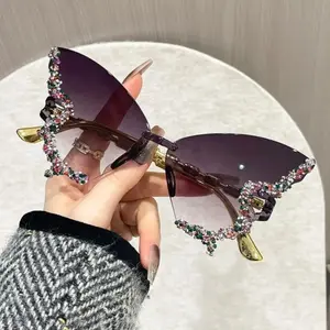 2026 New Arrival Butterfly-Shaped Glasses – Gradient PC Lenses with Small Diamonds, Unisex Style for Summer Parties & Festive Gatherings, TikTokShopBlackFriday Deal