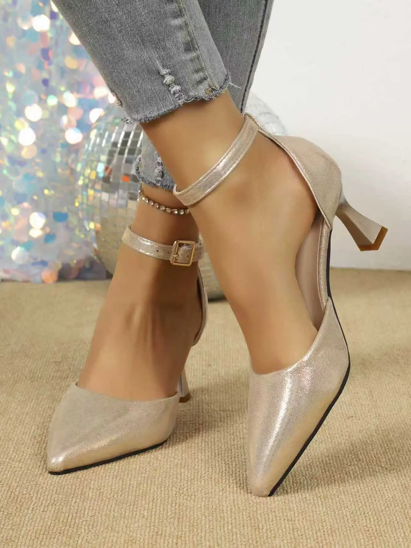 Spring Summer Women's Pointed Toe Stiletto Heels, Elegant Fashion Classic Luxury High Heel Sandals, PU Material, Sexy Style, Ankle Strap Sandal, Fashionable Footwear
