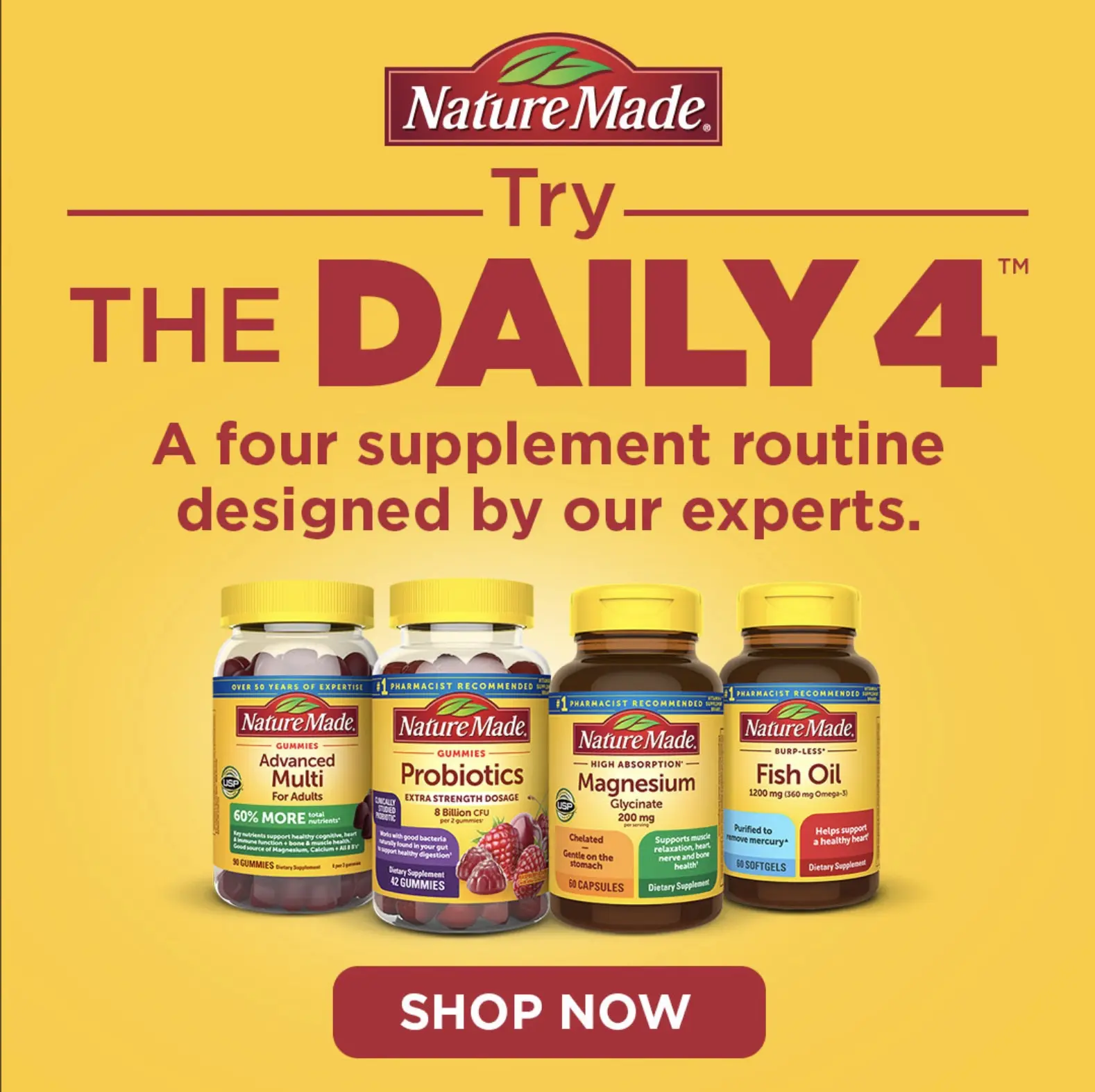 Nature Made New Year Daily 4 Wellness Bundle for Adults – Magnesium, Multivitamin, Probiotics & Fish Oil (4-Pack)