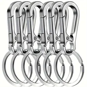 Set of 6 Metal Clip Key Rings, Detachable Key Rings, Metal Keychains, Lightweight Keychain, Carabiner Key Ring Clips, Clip to Keys, Universal for Both Men And Women.