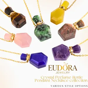Crystal Perfume Bottle Pendant Necklace for Essential Oils and Fragrance, Unique Natural Crystal for Aromatherapy, Amethyst Healing Jewelry